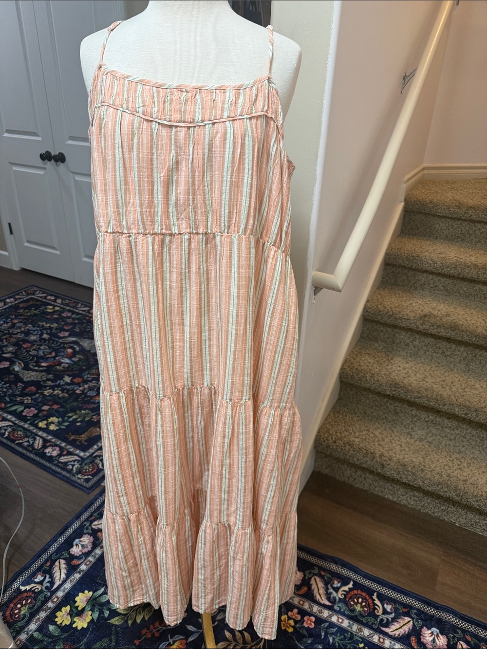 aerie Peach and White Striped Maxi Dress